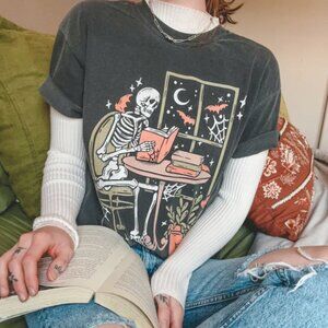 Book Babe Designs A Chill Bookish Skeleton Tee - Pepper S